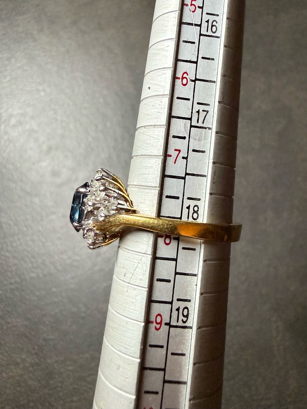 Deep Blue Sapphire Rhinestone Cluster Ring with Clear Accents - Picture 6 of 6